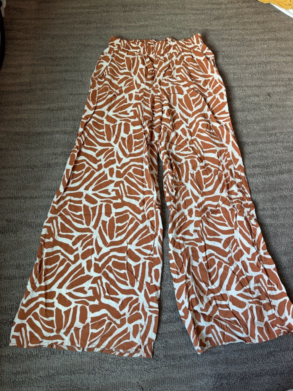 Boho Wide Leg Pants – Orange Abstract Print – Flowy Beach Vacation Pants